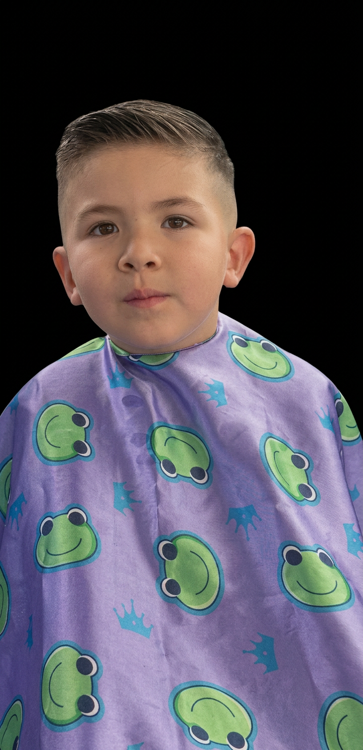 Kid's haircut with high fade and sharp top styling