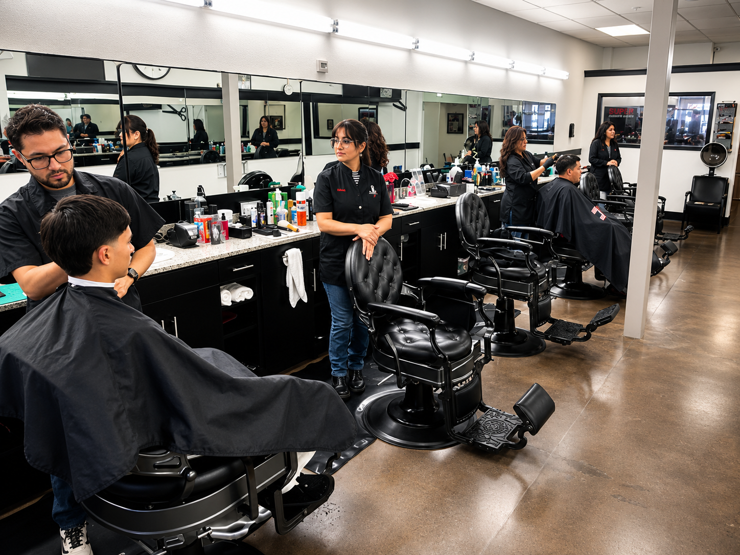Inside Super Barber Shop — barbers and stylists at work